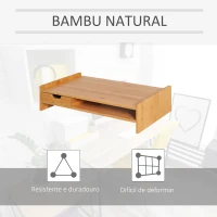 HOMCOM Suporte para Monitor de Bambu Organizador de Escritório para Monitor Portátil 48x25,5x11,5 cm Madeira(m-6)