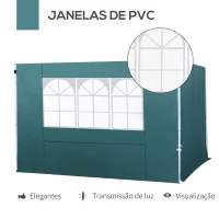 Outsunny 2 Paredes Laterais para Tenda 3x3 m Parede Lateral de Substituição de Tecido Oxford com Janela 300x200 cm Verde(m-5)