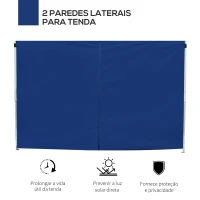 Outsunny 2 Paredes Laterais para Tenda Parede Lateral de Tecido Oxford com 2 Janelas  3x2 m Azul(m-4)