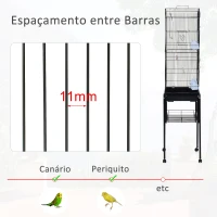 PawHut Gaiola para Pássaros com Rodas Bandeja Removível e Prateleira Inferior para Papagaios Canários 47,5x37x153 cm Preto(m-6)
