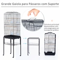 PawHut Gaiola para Pássaros com Rodas Bandeja Removível e Prateleira Inferior para Papagaios Canários 47,5x37x153 cm Preto(m-4)