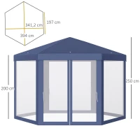 Outsunny Tenda Hexagonal Tenda de Jardim com Rede Mosquiteira Portas com Zíper e Orifícios de Drenagem 197x250 cm Azul(m-3)