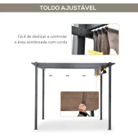 Outsunny Pérgola de Jardim com Toldo de Poliéster Retrátil e Estrutura de Alumínio para Exterior Pátio 3x3 m Cinza e Marrom(m-5)