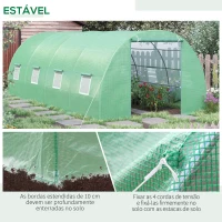 Outsunny Estufa Tipo Túnel 590x300x200cm com Porta Enrolável 8 Janelas Cobertura de PE 140g/m² e Tubo de Aço para Cultivos de Plantas Verduras Verde(m-6)