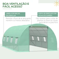 Outsunny Estufa Tipo Túnel 590x300x200cm com Porta Enrolável 8 Janelas Cobertura de PE 140g/m² e Tubo de Aço para Cultivos de Plantas Verduras Verde(m-5)