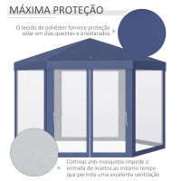 Outsunny Tenda Hexagonal Tenda de Jardim com Rede Mosquiteira Portas com Zíper e Orifícios de Drenagem 197x250 cm Azul(m-4)