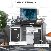 HOMCOM Mesa para Computador com Gaveta Armário e Suporte para CPU Secretária para Escritório 100x52x75cm  Preto e Branco(m-4)