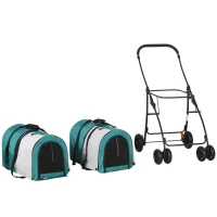 PawHut Cochecito Doble para Perros Gatos Plegable con 2 Transportines Extraíbles con Cinturón y Cojines 66x50x98cm Verde y Gris(m-9)