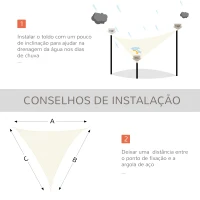 Outsunny Vela de Sombra Triangular 3x3x3 m Toldo Vela de HDPE com Proteção UV Aneis em Forma de D e Cordas para Jardim Pátio Piscina Bege(m-7)