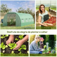 Outsunny Estufa Tipo Túnel 590x300x200cm com Porta Enrolável 8 Janelas Cobertura de PE 140g/m² e Tubo de Aço para Cultivos de Plantas Verduras Verde(m-7)