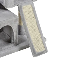 PawHut Ansamblu pentru pisici cu stalpi din sisal, pat si 2 case cu tapiterie de plus, 59x39x83cm, gri(m-9)