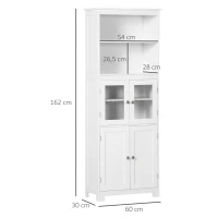 HOMCOM Armário de Cozinha com 2 Portas de Vidro Temperado 2 Prateleiras Abertas e Armário com Prateleira Ajustável 60x30x162 cm Branco(m-3)