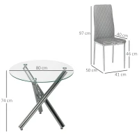 HOMCOM  Set de masa din 5 piese, mMsa de bucatarie rotunda moderna din sticla si scaune pentru 4 persoane, Masa economisitoare de spatiu cu scaun din piele PU, Picioare de otel(m-3)