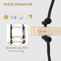Outsunny drewniana drabina wspinaczkowa, 1,65 m dla dzieci, most linowy, 3-14 lat, do 100 kg indooor naturalny 88x40x165 cm(m-6)