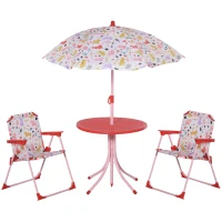 Outsunny 4-delige kinderzitgroep tuintafel 2 klapstoelen parasol 3-5 jaar rood(m-1)