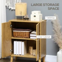 HOMCOM Vintage Storage Cabinet with Double Chevron Doors and Pine Wood Legs, Side Cabinet for Living Room, Kitchen, Bedroom, Natural Wood Effect(m-4)
