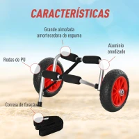 HOMCOM Reboque de trasporte dobrável com rodas para Caiaque canoa Carga 70kg 62x35x30 cm(m-6)