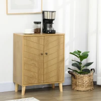 HOMCOM Vintage Storage Cabinet with Double Chevron Doors and Pine Wood Legs, Side Cabinet for Living Room, Kitchen, Bedroom, Natural Wood Effect(m-10)