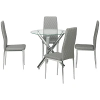 HOMCOM  Set de masa din 5 piese, mMsa de bucatarie rotunda moderna din sticla si scaune pentru 4 persoane, Masa economisitoare de spatiu cu scaun din piele PU, Picioare de otel(m-1)