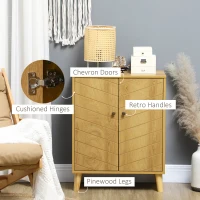 HOMCOM Vintage Storage Cabinet with Double Chevron Doors and Pine Wood Legs, Side Cabinet for Living Room, Kitchen, Bedroom, Natural Wood Effect(m-6)