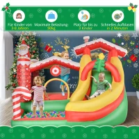 HOMCOM Hüpfburg mit Weihnachtsmotiv, selbstaufblasend, inkl. Gebläse, 290 cm x 280 cm x 220 cm, Gelb + Grün + Rot(m-6)