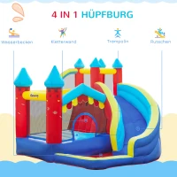 Outsunny Aufblasbare Hüpfburg Spielburg für Indoor & Outdoor Sprungbereich Bällebad mit Rutsche Wasserrutsche mit Transporttasche Flicken für Kinder ab 3 Jahre 290 x 270 x 230 cm(m-4)