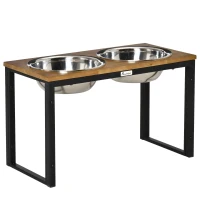 PawHut Raised Dog Bowls with Stand, Pet Feeder for Large, Medium Dogs - Oak Tone(m-1)