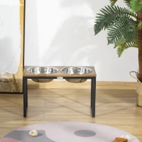 PawHut Raised Dog Bowls with Stand, Pet Feeder for Large, Medium Dogs - Oak Tone(m-7)
