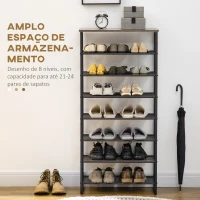 HOMCOM Estante Sapateira de 8 Níveis com Prateleiras de Grade para 21-24 Pares de Sapatos 60x28,5x126 cm Preto(m-4)