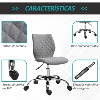 Vinsetto Silla de Oficina Silla de Escritorio Ergonómica Altura Ajustable con 5 Ruedas Nylon Giratorias de 360° Asiento Acolchado Diseño Elegante de Rombos 45,5x65x84-95,5 cm Gris(m-6)
