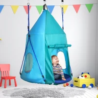 Outsunny Nest Schommel met Tent, Ø100 cm Kinderschommel, Tuinschommel, Teal(m-10)