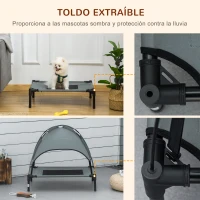 PawHut Cama Elevada para Mascotas con Toldo Extraíble Tela Transpirable al Aire Libre para Interior y Exterior 61x46x62 cm Gris(m-5)