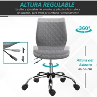 Vinsetto Silla de Oficina Silla de Escritorio Ergonómica Altura Ajustable con 5 Ruedas Nylon Giratorias de 360° Asiento Acolchado Diseño Elegante de Rombos 45,5x65x84-95,5 cm Gris(m-5)