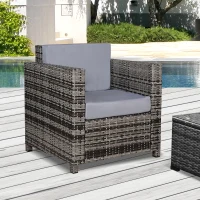Outsunny Single Seater Rattan Chair Sofa with 10 cm Thick Padded Cushion, All-Weather PE Wicker Weave Garden Armchair with Armrests, Grey(m-2)