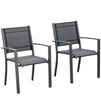 Outsunny Garden Chairs Set of 2, Outdoor Chairs with Steel Frame and Texteline Seats for Dining, Patio, Balcony - Dark Grey and Black
