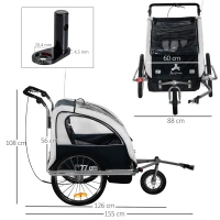 HOMCOM Bike Trailer 2-Seater for Bicycle Baby Child Carrier in Steel Frame (Black and White)(m-3)