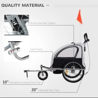 HOMCOM Bike Trailer 2-Seater for Bicycle Baby Child Carrier in Steel Frame (Black and White)(m-5)