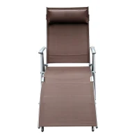 Outsunny Outdoor Metal Sun Lounger Reclining Chair with 7 Level Adjustable Backrest 115cm wide Textilene Seat for Patio Garden Balcony Brown(m-10)