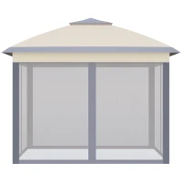 Outsunny Foișor Pliabil cu Plasă de Tânțari, Baldachin Dublu, Înălțime Reglabilă și Geantă de Transport, 330x330x288 cm, Bej(m-8)