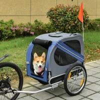 PawHut Folding Dog Bike Trailer Pet Cart Carrier for Bicycle Travel in Steel Frame with Hitch Coupler - Blue & Grey(m-2)