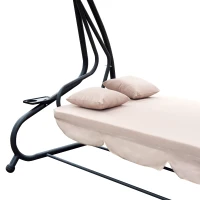 Outsunny Water Resistant Fabric 3-Seater Swing Chair w/ Cup Holder Beige(m-9)