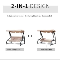 Outsunny Water Resistant Fabric 3-Seater Swing Chair w/ Cup Holder Beige(m-4)