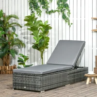 Outsunny Rattan Sun Lounger Adjustable Garden Furniture Recliner Bed Chair Reclining Patio Wicker, Grey(m-2)