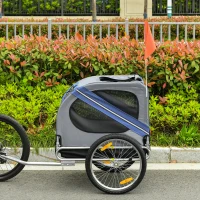 PawHut Folding Dog Bike Trailer Pet Cart Carrier for Bicycle Travel in Steel Frame with Hitch Coupler - Blue & Grey(m-8)