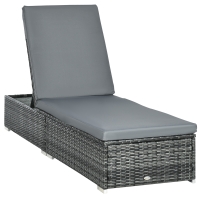 Outsunny Rattan Sun Lounger Adjustable Garden Furniture Recliner Bed Chair Reclining Patio Wicker, Grey