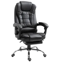 HOMCOM Silla Giratorio de Oficina y Escritorio Ergonómica Mecanismo de Inclinacón Respaldo Alto con Reposapiés PU Negro(m-1)