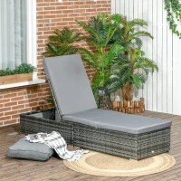 Outsunny Rattan Sun Lounger Adjustable Garden Furniture Recliner Bed Chair Reclining Patio Wicker, Grey(m-10)