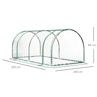 Sera Tunel Outsunny din Otel si cu Capac din PVC, 200x100x80 cm, Transparent si Verde(m-3)