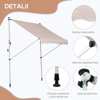 Outsunny Copertina cu manivela, cadru telescopic si unghi reglabil, crem(m-7)