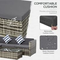 Outsunny 5 Pieces Rattan Sofa Set Wicker Sectional Furniture Cushion Grey Garden(m-5)